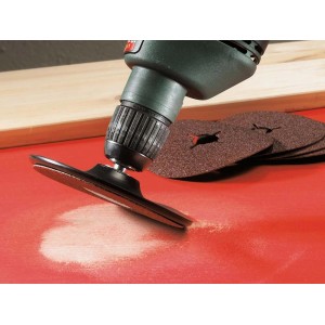 Talerz gumowy LUX 125 mm z trzpieniem mocującym używany z tarczami szlifierskimi i wiertarką.