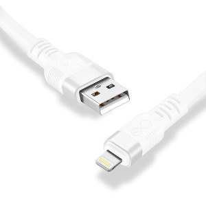 Biały kabel do ładowania t.b.t. z USB i złączem Lightning do telefonów komórkowych.