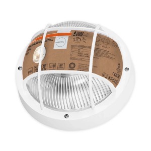 Biała oprawa LED Osram do pomieszczeń wilgotnych/lampa warsztatowa z kratką ochronną.