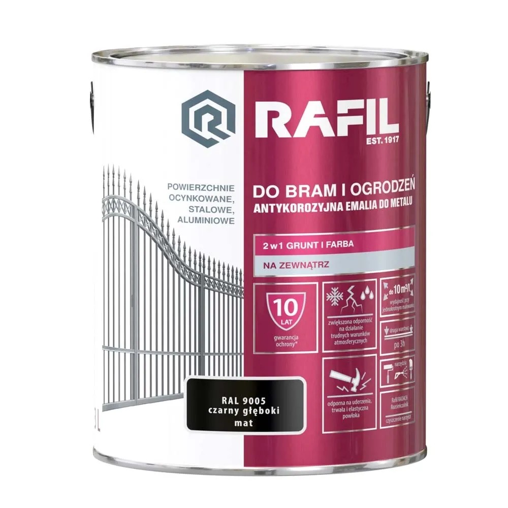 Emalia Rafil do bram i ogrodzeń czarny mat RAL9005 3L