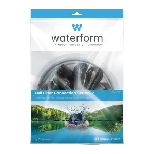 Waterform 13-częściowy zestaw przyłączeniowy do zbiorników na deszczówkę z filtrem zewnętrznym i akcesoriami.