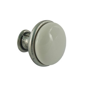 Gałka meblowa t.b.t., kremowo-biała, ze srebrną oprawką.