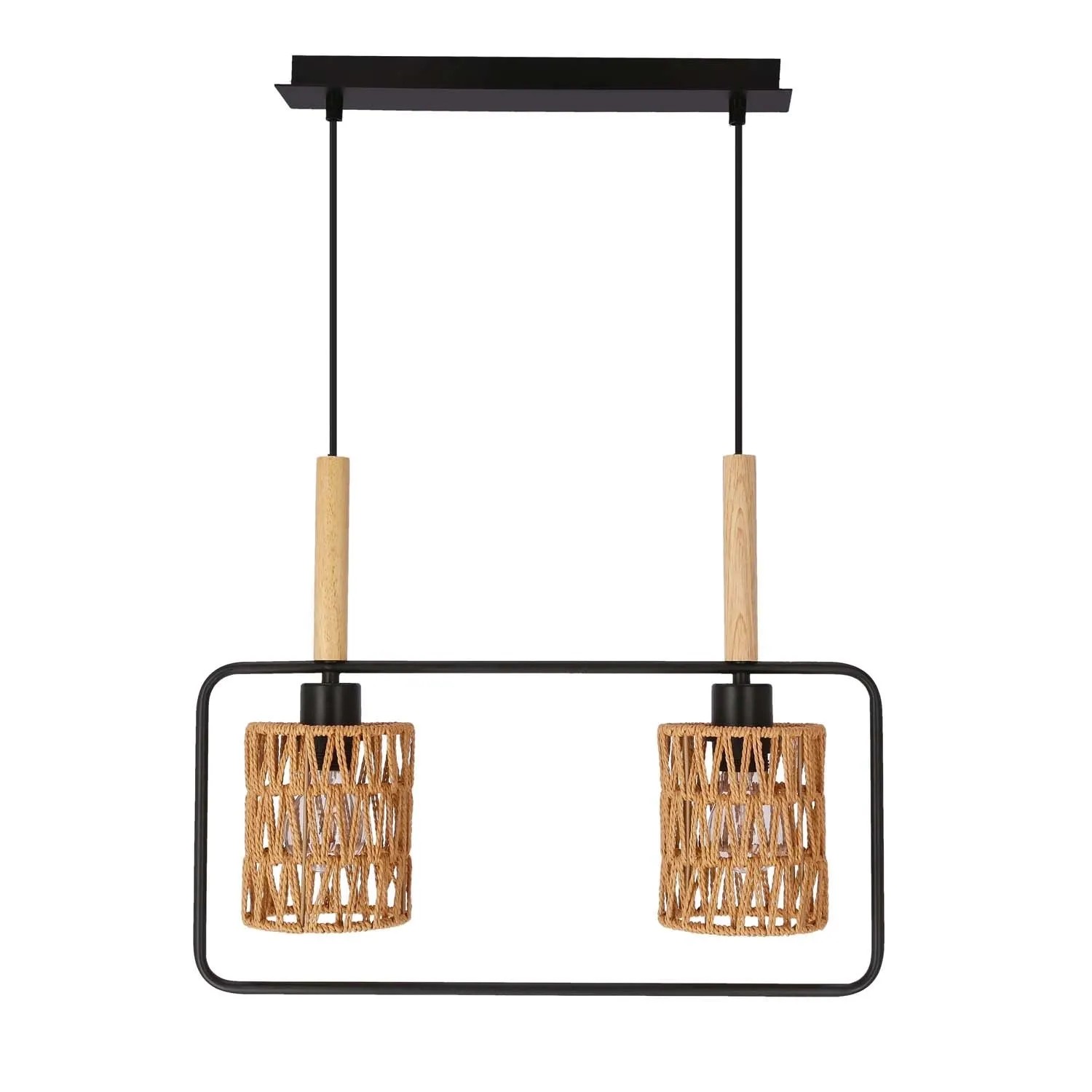 Candellux Lampa wisząca CROWN czarna 2xE27 40W abażur beżowy