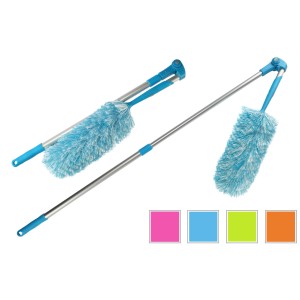 Teleskopowa miotełka do kurzu, niebiesko-biała, do czyszczenia domu.