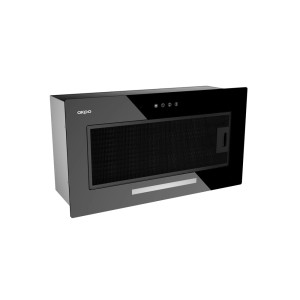 Czarny, płaski okap kuchenny Akpo.