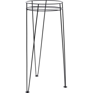 Czarny metalowy stojak na kwiaty do wnętrz o minimalistycznym designie.