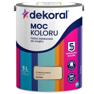 Dekoral farba lateksowa do ścian, beżowa, matowa, 5L. Moc Koloru, wysoka trwałość koloru.