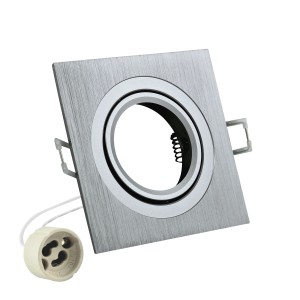 Kwadratowa oprawa halogenowa t.b.t. do wbudowania w kolorze srebrnym z uchwytem na żarówkę.