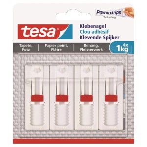 Tesa samoprzylepne gwoździe do tapet/tynku, regulowane, do 1 kg, 4 sztuki. Przyklej zamiast wiercić!