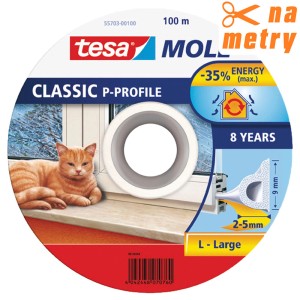Uszczelka Tesa Moll Classic P-Profile, rolka 100m, do uszczelniania okien i oszczędzania energii.
