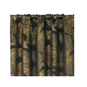 Zasłona t.b.t. ze złotym wzorem liści na czarnym tle.