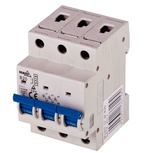 Wyłącznik nadprądowy BEMKO B20, 3-biegunowy, do ochrony obwodów elektrycznych.