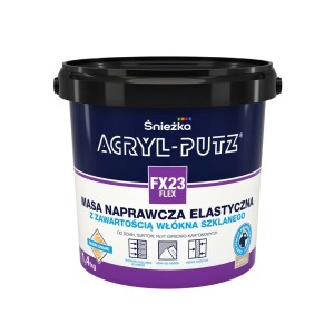 Wiadro masy naprawczej Śnieżka Acryl-Putz FX23 Flex, elastyczna masa z włóknem szklanym.