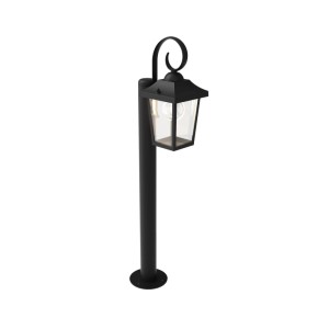 Czarna lampa Philips Buzzard, słupek 75 cm, w kształcie latarni do użytku zewnętrznego.