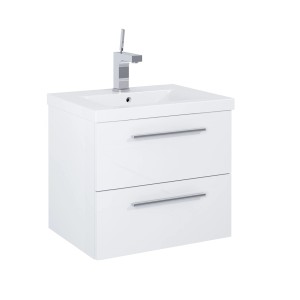 Biały zestaw mebli łazienkowych t.b.t. z umywalką i dwiema szufladami. Nowoczesny design.