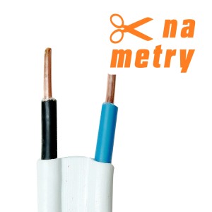 Płaski biały kabel zasilający z niebieską i czarną izolacją. Kategoria: Przewody w izolacji z tworzyw sztucznych.
