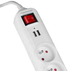 DPM Listwa ochronna z wyłącznikiem 5-gniazdowa 2P+Z + 2xUSB-A biała 1,5 m