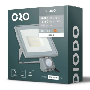 ORO Naświetlacz LED DIODO czujnik PIR 50W 4100lm 4000K IP44 szary