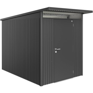 Domek ogrodowy Biohort AvantGarde A3, ciemnoszary metalik, ze standardowymi drzwiami. Domek metalowy.