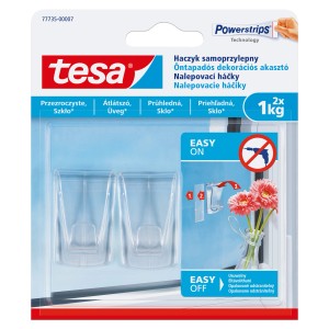 Tesa Powerstrips haczyki samoprzylepne, przezroczyste, 2 sztuki, udźwig do 1 kg.