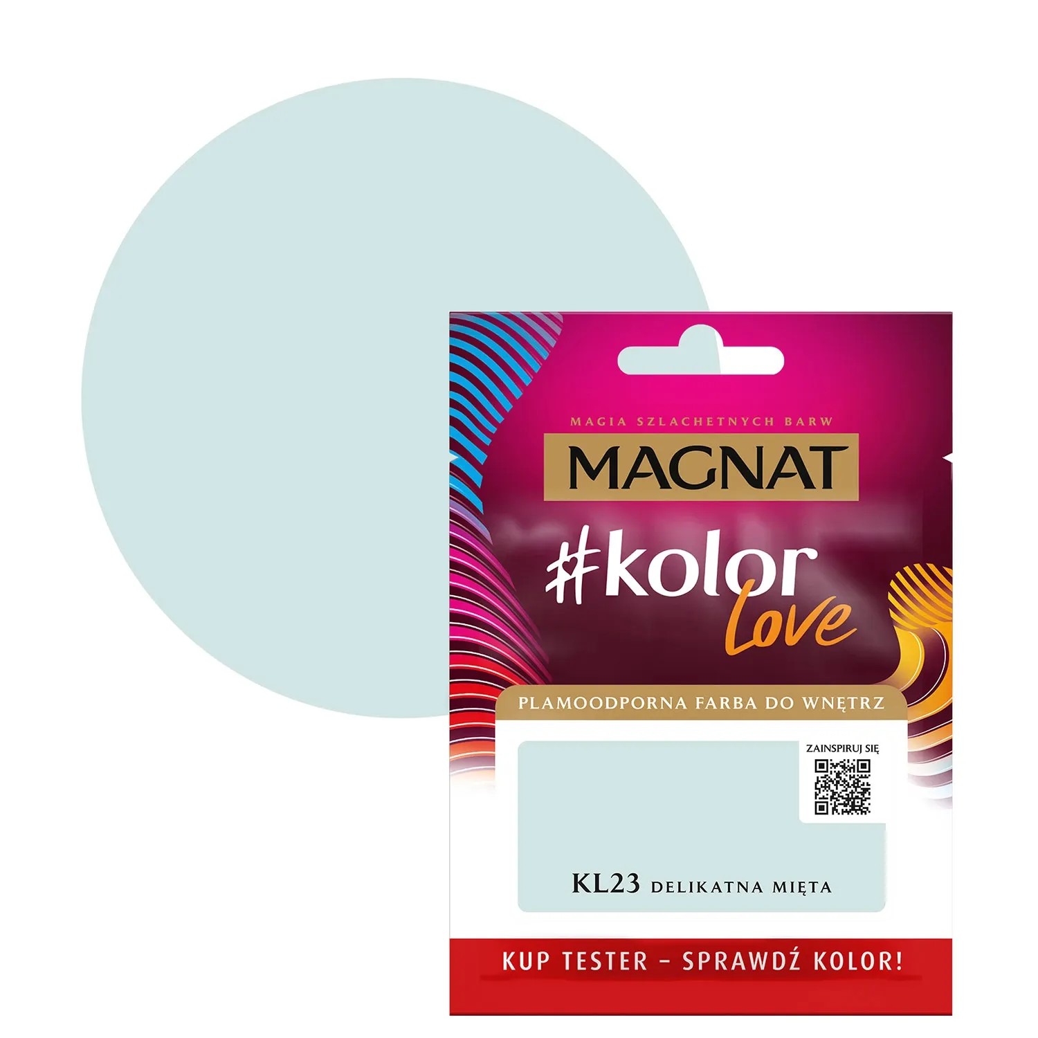 Próbka koloru Magnat #kolor Love KL23 Delikatna Mięta, miętowa farba do ścian.