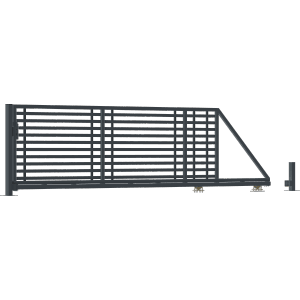 Metalowe ogrodzenie t.b.t. z poziomymi prętami. Nowoczesny design do ogrodu.