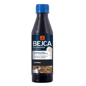 Czarna bejca do drewna w butelce. Idealna do barwienia i ochrony powierzchni drewnianych.