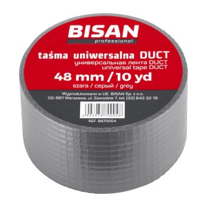 Szara taśma izolacyjna Bisan, 48mm x 10yd, do uniwersalnych zastosowań.