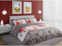 Pościel satynowa PURE SATEEN 160 x 200 cm czerwone kwiaty