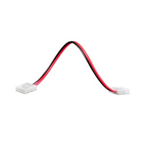 Złącze do taśmy LED t.b.t. z kablem czerwono-czarnym.