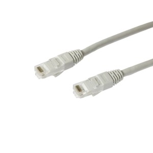 Szary kabel telekomunikacyjny z wtykami RJ45.