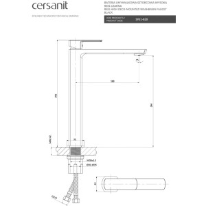 Cersanit Bateria umywalkowa wysoka Reel czarna