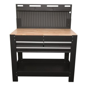 t.b.t. Stół warsztatowy z szufladami, półką i ścianką narzędziową.