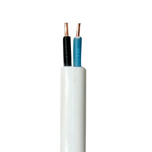 Biały kabel t.b.t. z dwoma żyłami (niebieska, czarna) do instalacji elektrycznych.