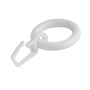 Białe kółko do zasłon z haczykiem do marszczenia, do karniszy witrażowych i kawiarnianych.