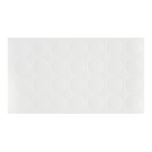 Arkusz białych, okrągłych naklejek t.b.t. do mebli i konstrukcji.