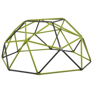 Konstrukcja wspinaczkowa w kształcie kopuły, zielono-czarna, do zabawy w ogrodzie.