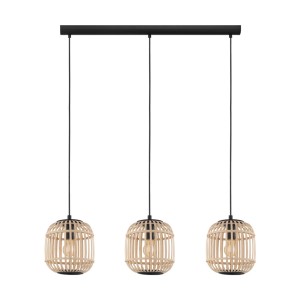Eglo Bordesley lampa wisząca, 3-punktowa, czarno-naturalna. Lampa wisząca z bambusowym kloszem do salonu i jadalni.