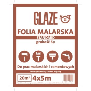 Folia malarska Glaze Standard, 4x5m, ochrona przed farbą, kurzem i wilgocią.