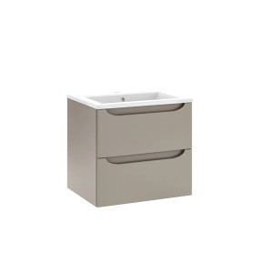 Wysoka szafka łazienkowa t.b.t. szara z dwiema szufladami.