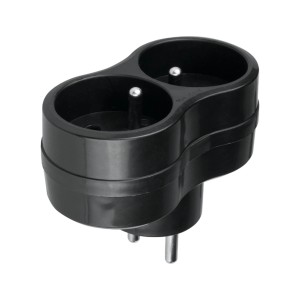 Czarny rozgałęźnik t.b.t. do podłączenia dwóch urządzeń.