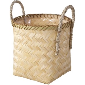 t.b.t. bambusowa doniczka na zioła z uchwytami z liny, kwadratowa.