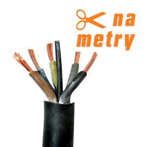Czarny przewód gumowy H07RN-F 5G2,5 na metry, przecięty z żyłami miedzianymi.