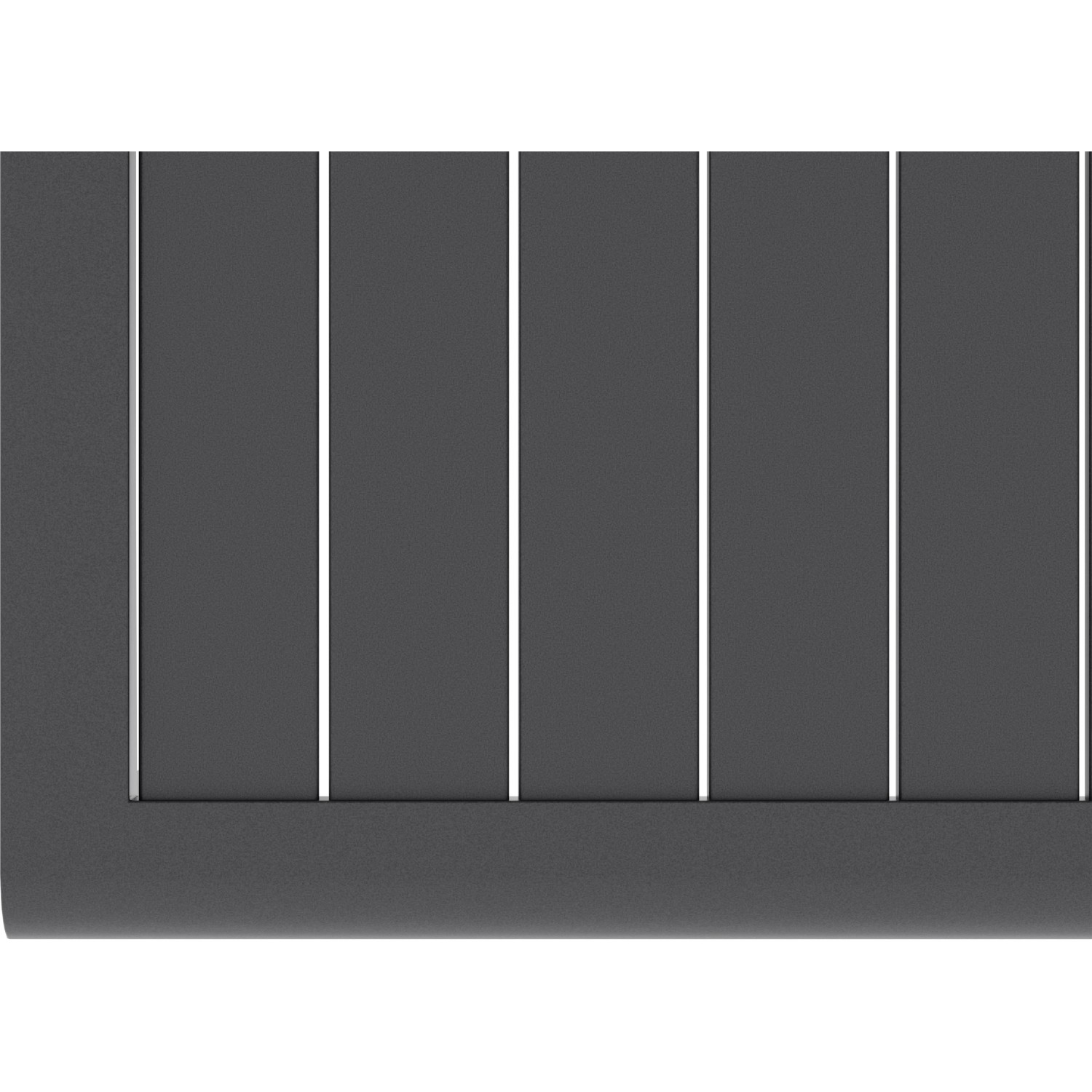 Zbliżenie na antracytowy aluminiowy stół z zestawu jadalnianego Tamworth.