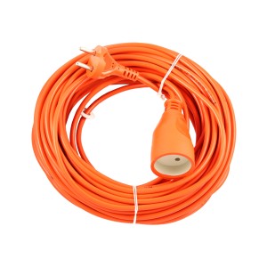 Pomarańczowy przedłużacz na bębnie t.b.t. zwinięty.