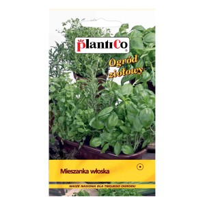 Opakowanie nasion mieszanki ziół z różnymi ziołami w doniczce.