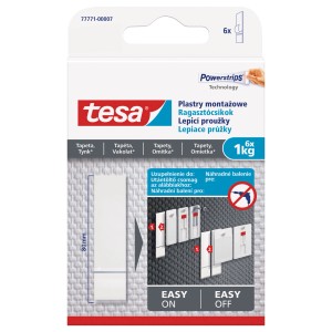Tesa Powerstrips plastry montażowe, 6 sztuk, do tapet i tynku do 1 kg.