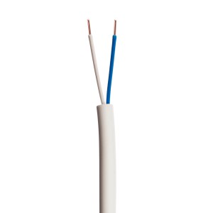Biały kabel z dwoma żyłami (biała, niebieska) do instalacji elektrycznych.
