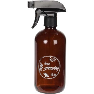 Brązowy spryskiwacz do kwiatów z napisem "keep growing".