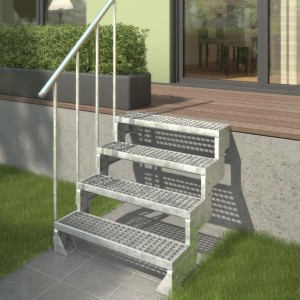 Schody zewnętrzne Dolle Gardentop z 4 stopniami kratowymi i poręczą, szerokość 80 cm.